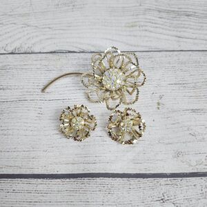 Vintage "ALLUSION" Signed Sarah Coventry Brooch & Earrings Set MCM Wearable Art